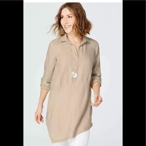 J Jill Love Linen Asymmetrical Lagenlook Minimalistic Oatmeal Tunic Top
